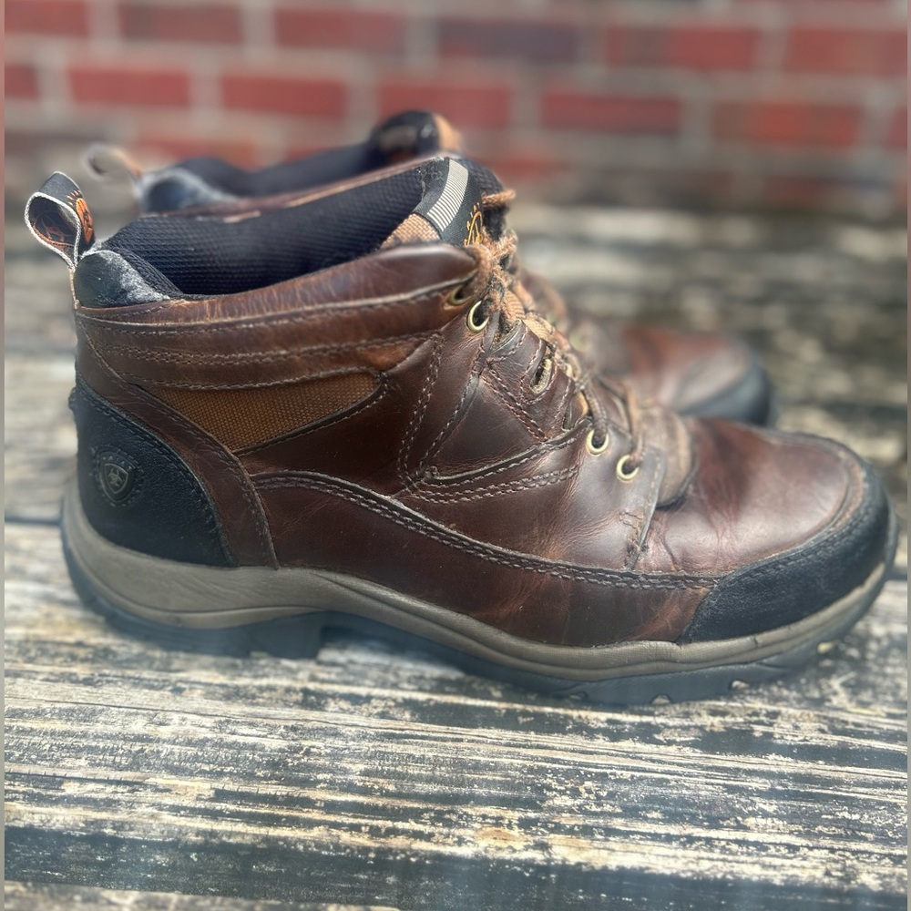 Ariat Terrain ATS Brown Leather Lace-Up Hiking Boots Sz 10D Slip Resistant Sole